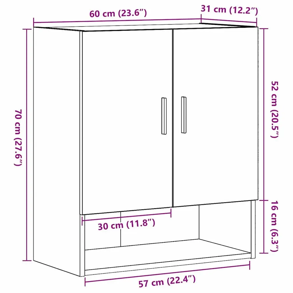 Wall-mounted Storage Cabinet Black Oak 60 x 31 x 70 cm Engineered Wood