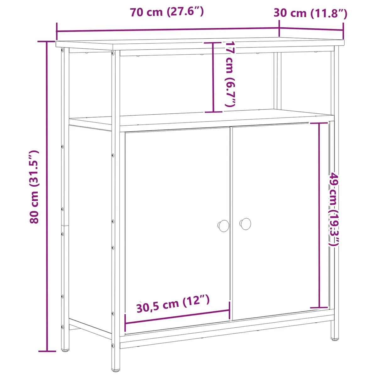 Sideboard Storage Cabinet Modern Living Dining 70 x 30 x 80 cm Black Oak