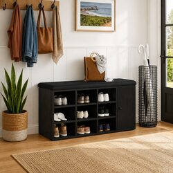 Practical Black Oak Storage Bench 102 x 32 x 50 cm with Easy Access
