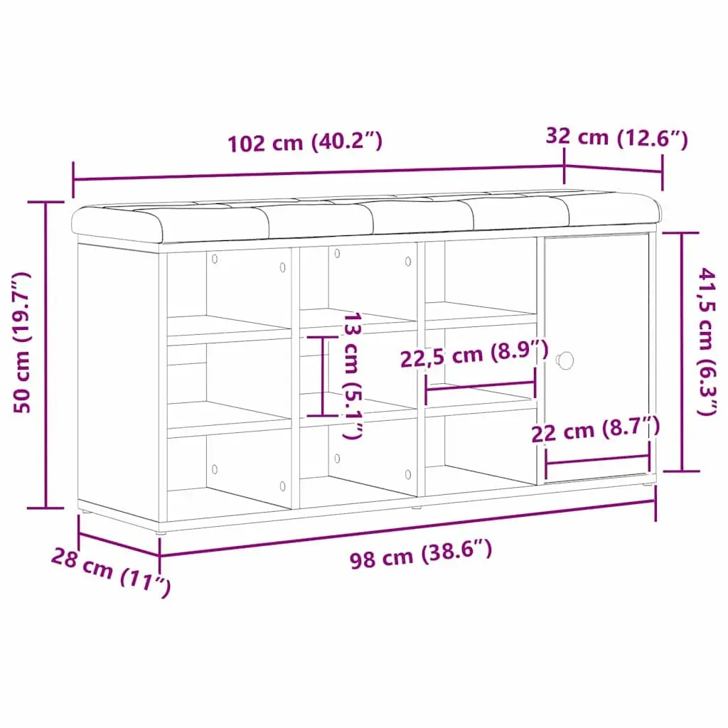 Storage Bench Entryway Seat 102 x 32 x 50 cm Black Oak Engineered Wood