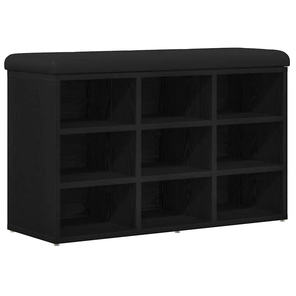 Shoe Bench with Storage Shelf Black Modern Entryway Seating Engineered Wood