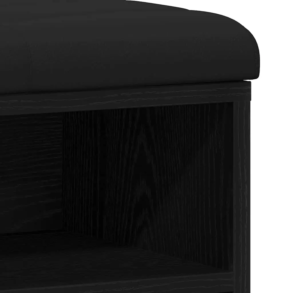 Shoe Bench with Storage Shelf Black Modern Entryway Seating Engineered Wood