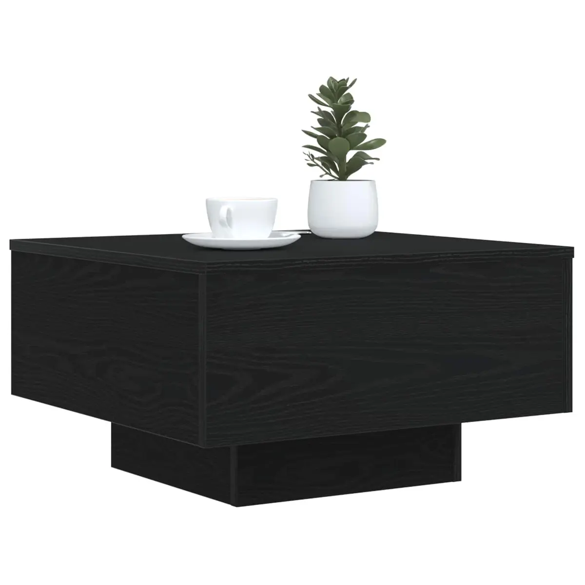 Coffee Table Black Oak Modern LED Lights 55x55x31cm Engineered Wood