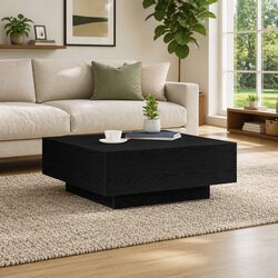 Coffee Table Black Oak 80x80x31cm LED Lights Modern Living Room Accent Lounge