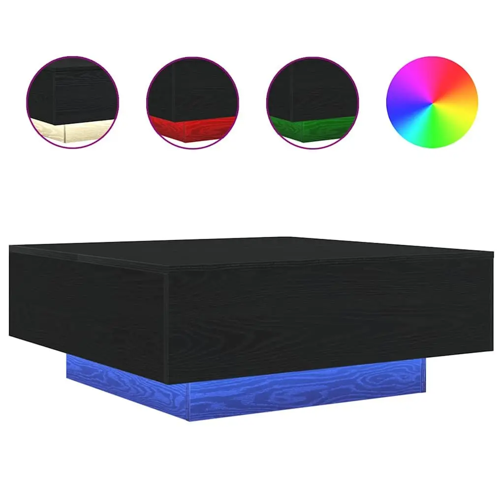 Coffee Table Black Oak 80x80x31cm LED Lights Modern Living Room Accent Lounge