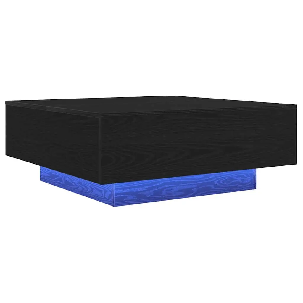 Coffee Table Black Oak 80x80x31cm LED Lights Modern Living Room Accent Lounge
