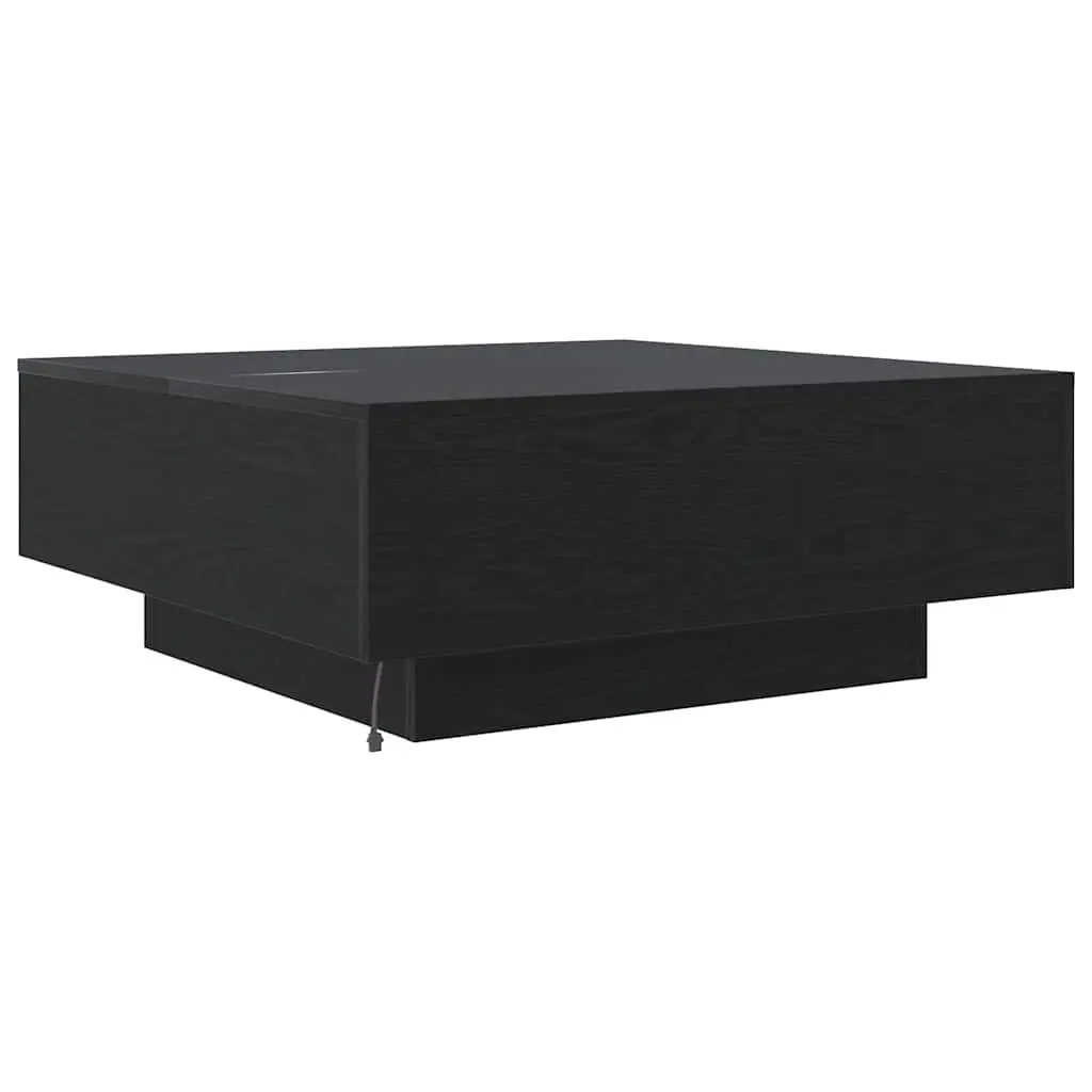 Coffee Table Black Oak 80x80x31cm LED Lights Modern Living Room Accent Lounge