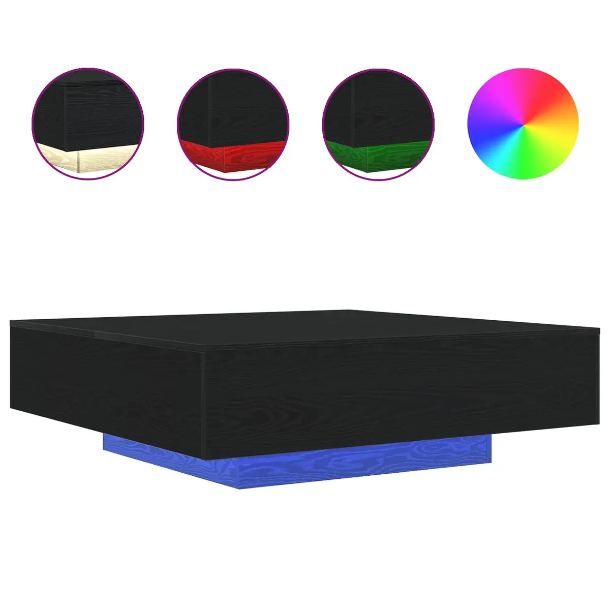 Coffee Table Black Engineered Wood LED Lights Modern Lounge Accent Furniture