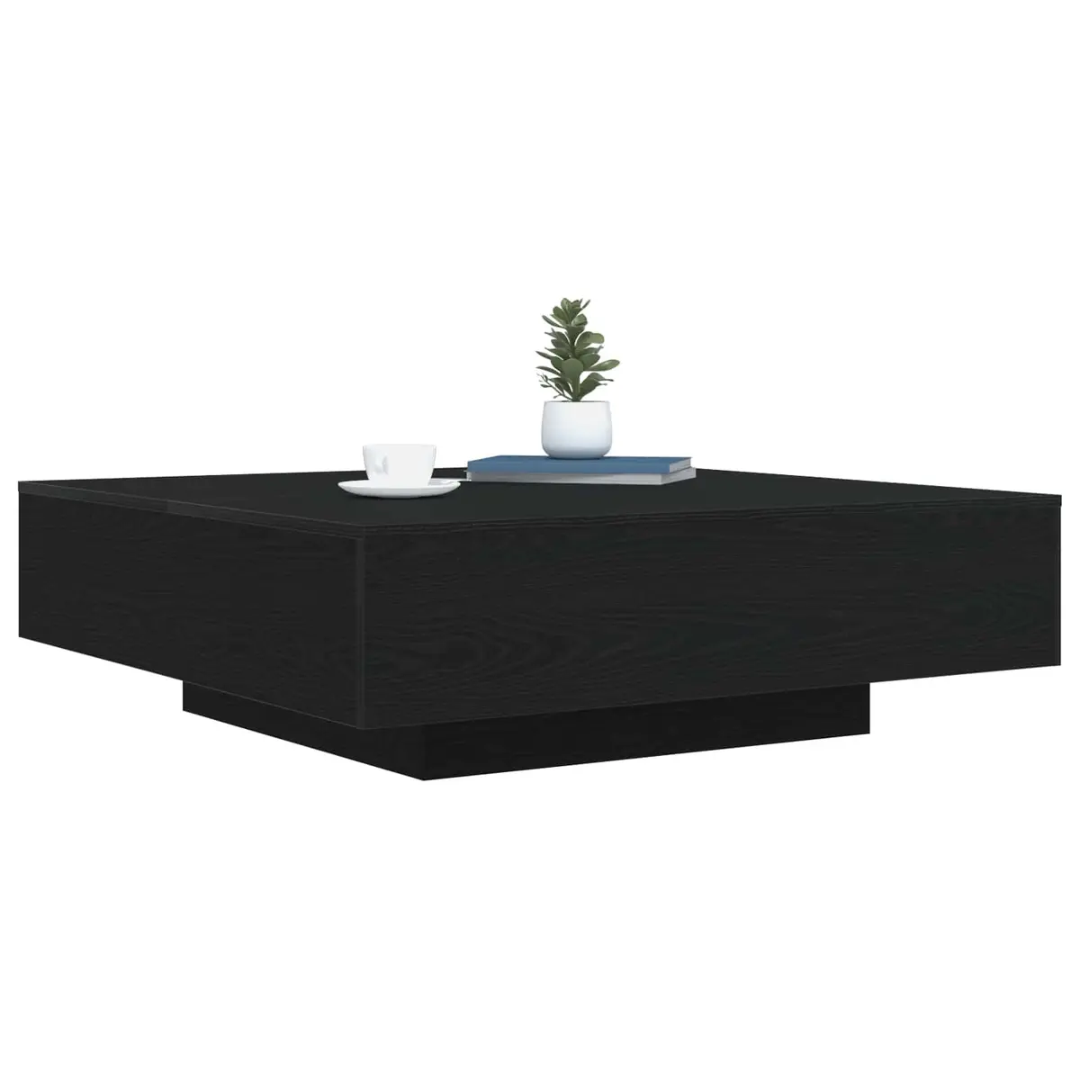 Coffee Table Black Engineered Wood LED Lights Modern Lounge Accent Furniture