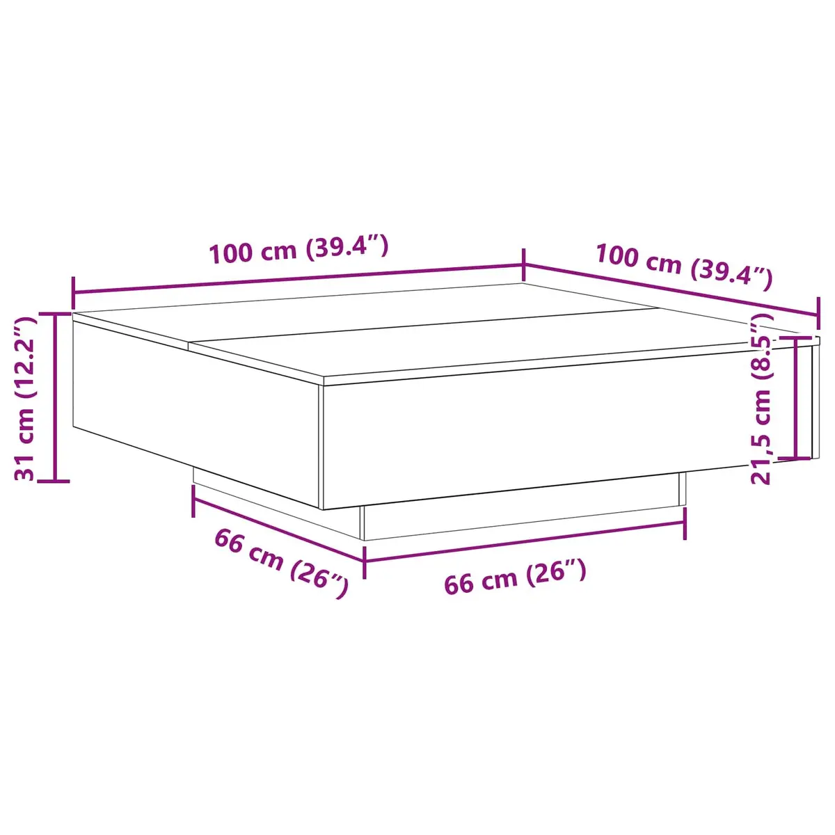 Coffee Table Black Engineered Wood LED Lights Modern Lounge Accent Furniture