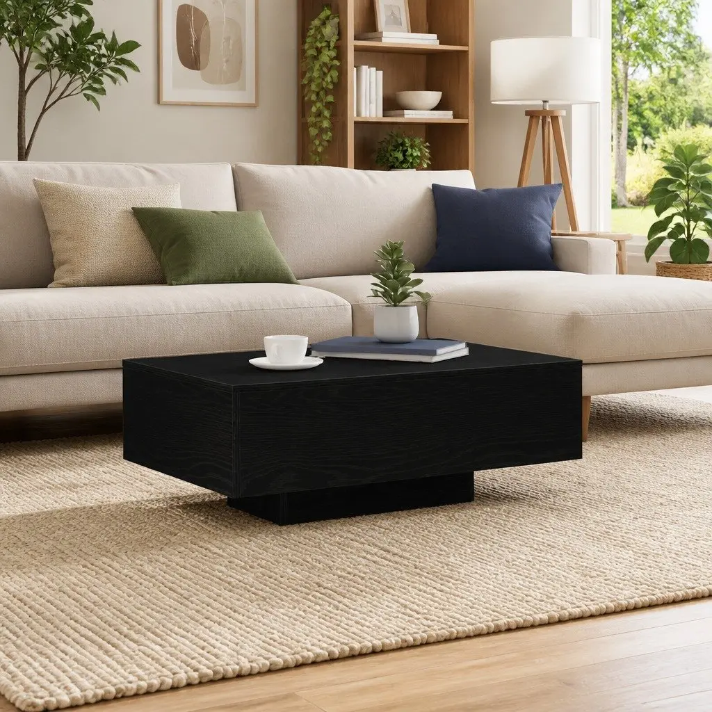 Coffee Table Modern Engineered Wood 85x55x31cm Black Oak with LED Lights