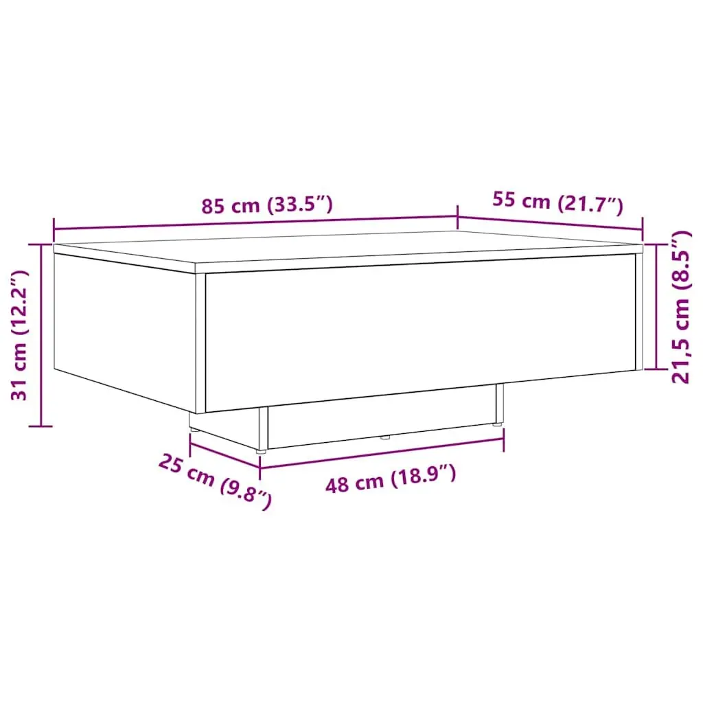 Coffee Table Modern Engineered Wood 85x55x31cm Black Oak with LED Lights