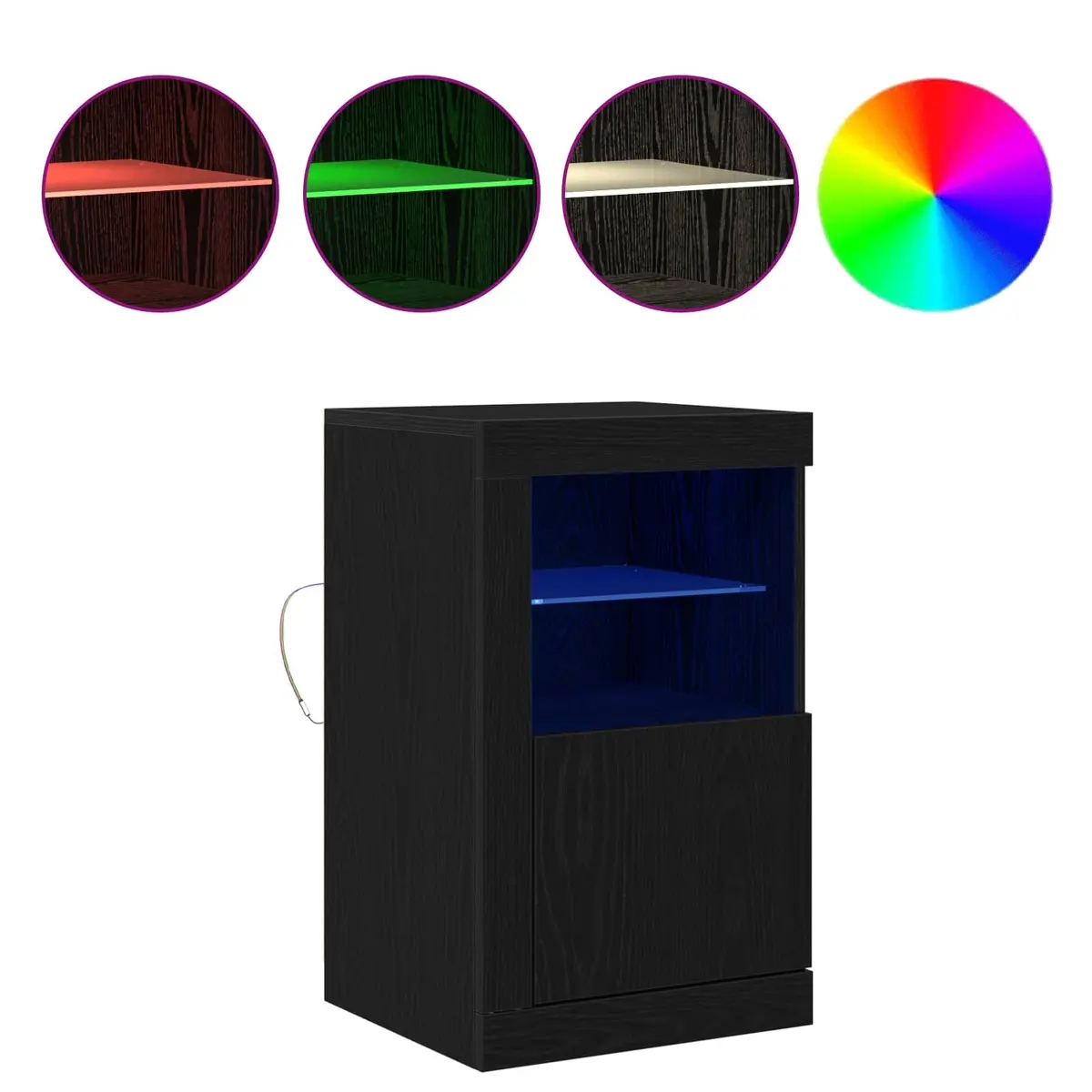 LED Sideboard Storage Cabinet Black Oak Modern Design Glass Board Shelves
