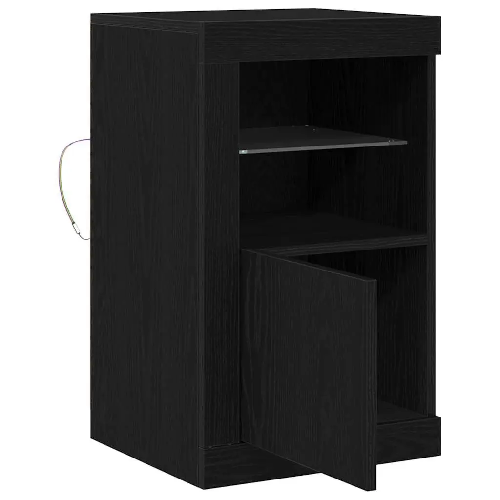 LED Sideboard Storage Cabinet Black Oak Modern Design Glass Board Shelves