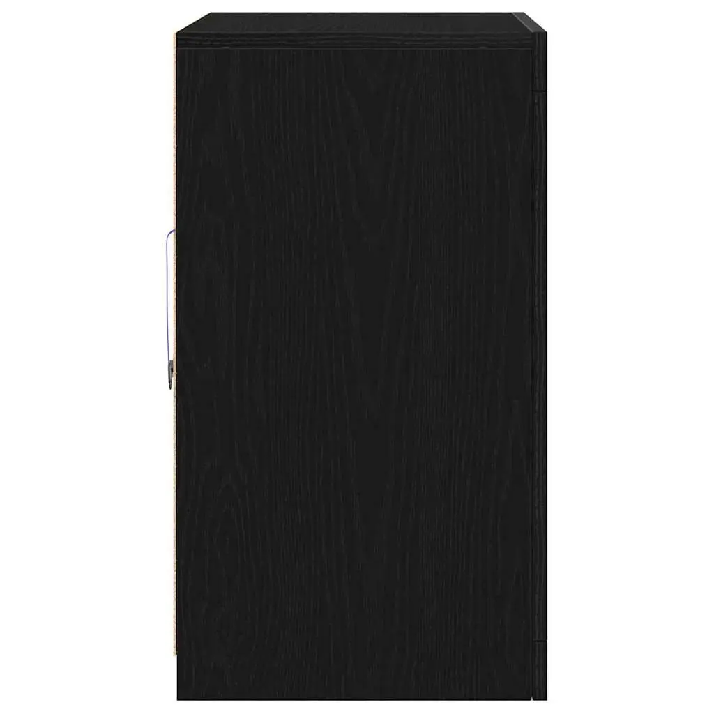 LED Sideboard Storage Cabinet Black Oak Modern Design Glass Board Shelves