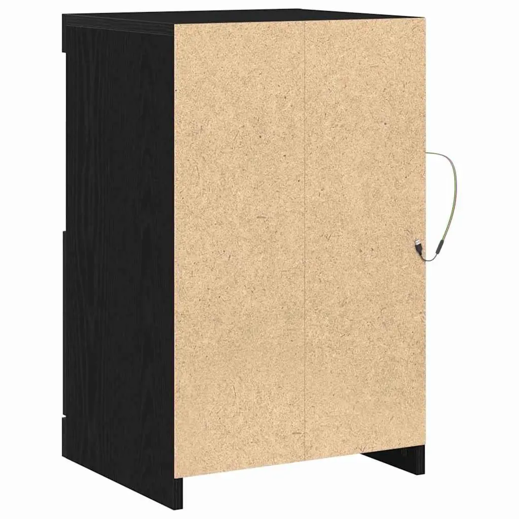 LED Sideboard Storage Cabinet Black Oak Modern Design Glass Board Shelves