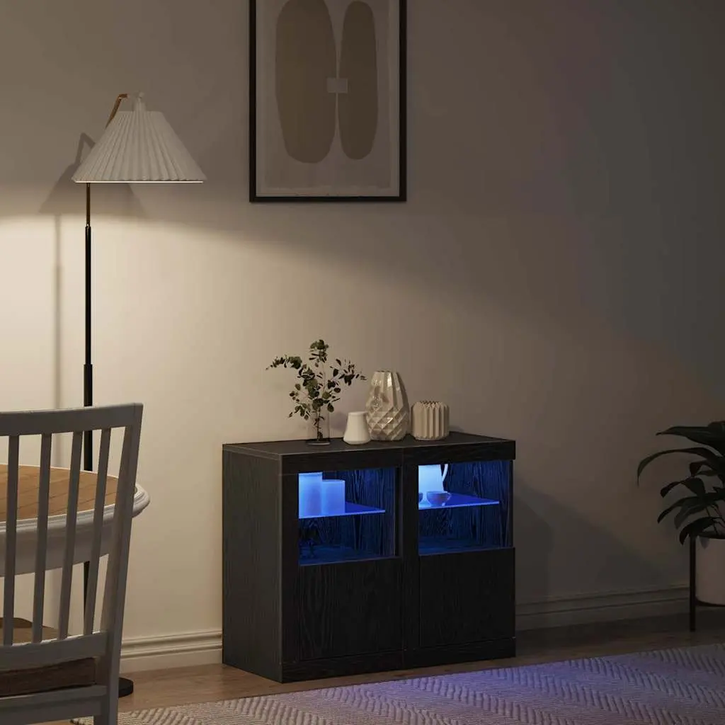 LED Sideboard Storage Unit 2 pcs Black Oak with RGB Lights