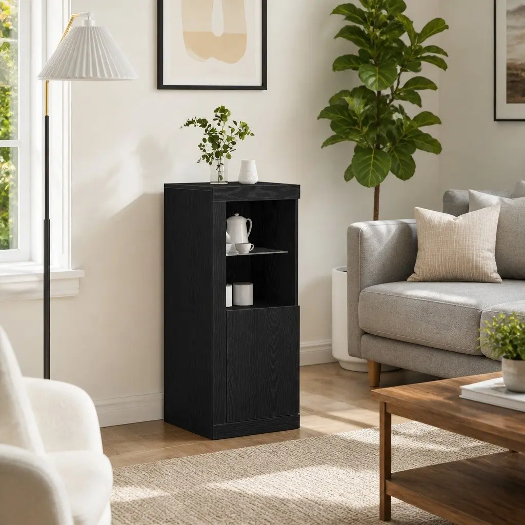 LED Sideboard Storage Cabinet Modern Buffet 41x37x100cm Black Engineered Wood
