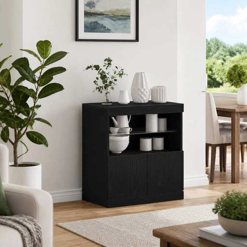 LED Sideboard Black Modern Storage Cabinet with RGB Lighting 60.5 x 37 x 67 cm