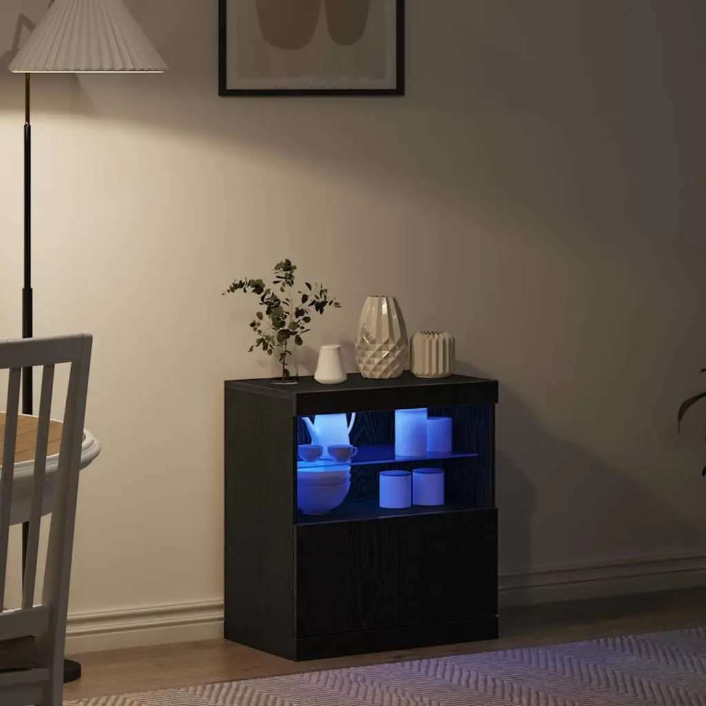LED Sideboard Black Modern Storage Cabinet with RGB Lighting 60.5 x 37 x 67 cm