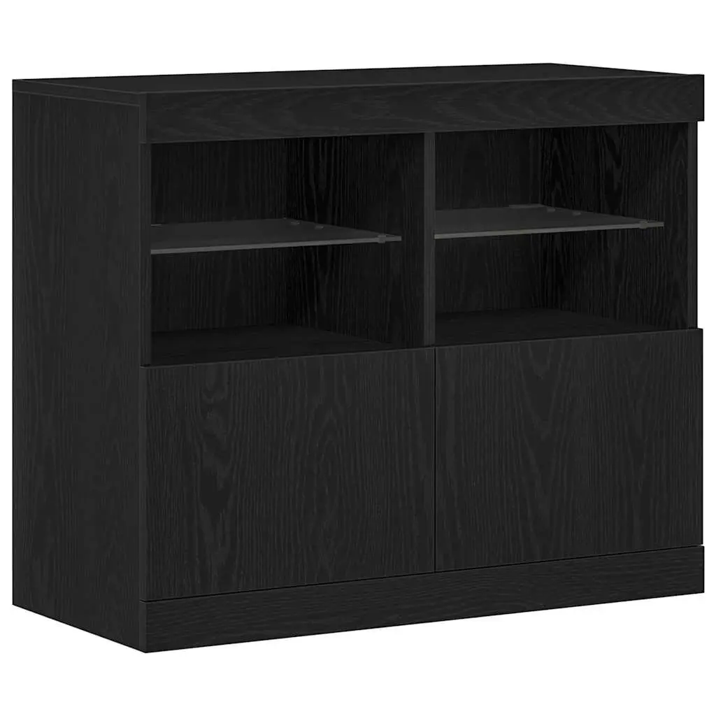 LED Sideboard Storage Cabinet Black Engineered Wood Sliding Doors 81x37x66.5 cm