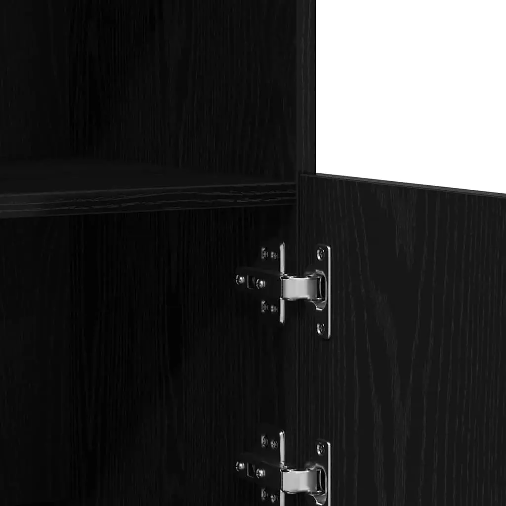 LED Sideboard Storage Cabinet Black Engineered Wood Sliding Doors 81x37x66.5 cm
