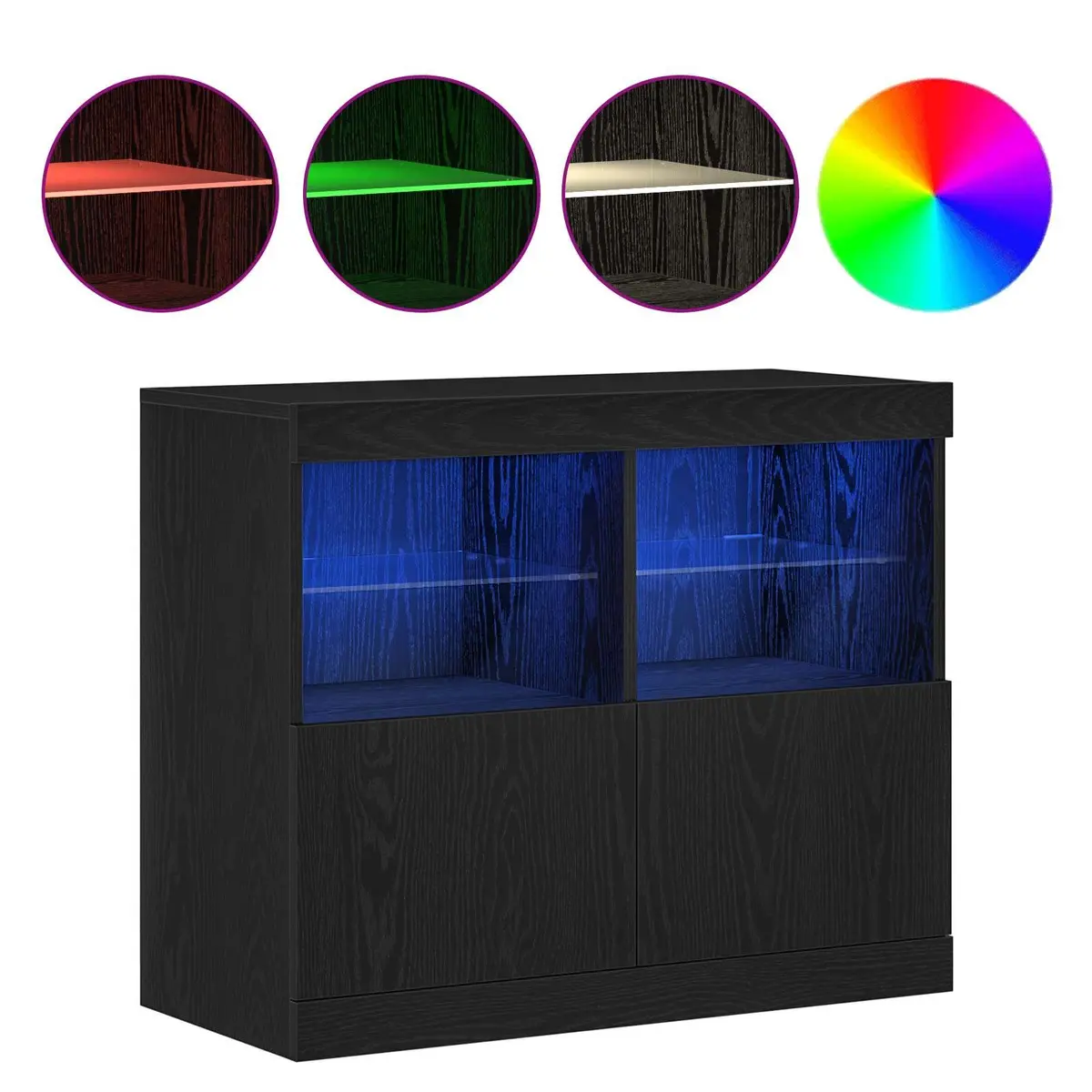 LED Sideboard Storage Cabinet Black Engineered Wood Sliding Doors 81x37x66.5 cm