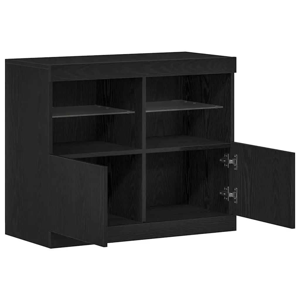 LED Sideboard Storage Cabinet Black Engineered Wood Sliding Doors 81x37x66.5 cm