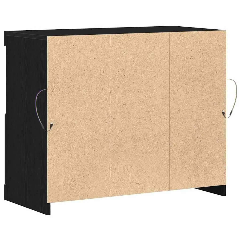 LED Sideboard Storage Cabinet Black Engineered Wood Sliding Doors 81x37x66.5 cm