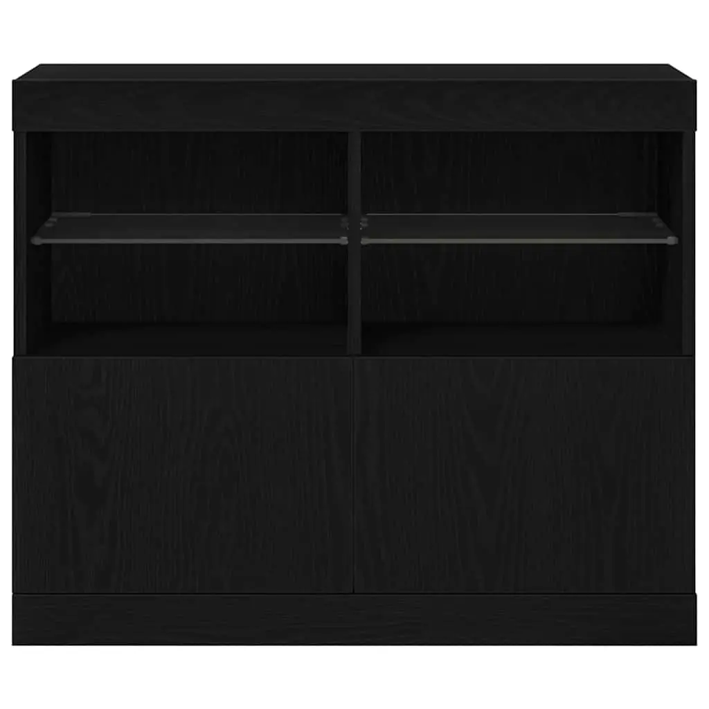 LED Sideboard Storage Cabinet Black Engineered Wood Sliding Doors 81x37x66.5 cm