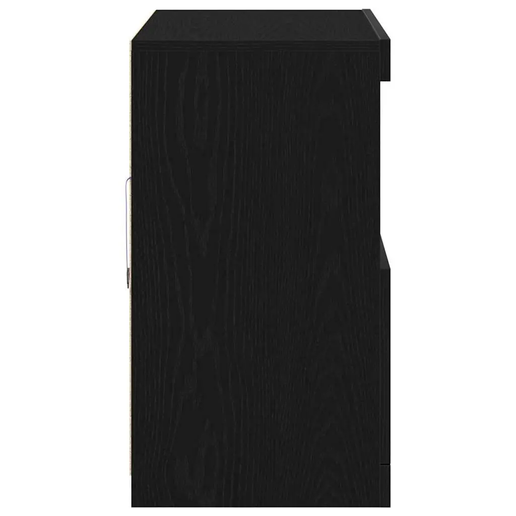 LED Sideboard Storage Cabinet Black Engineered Wood Sliding Doors 81x37x66.5 cm