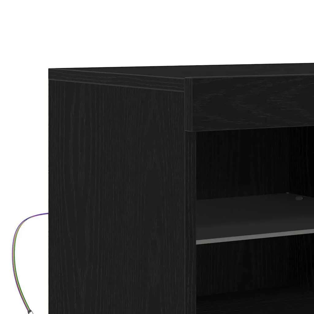LED Sideboard Storage Cabinet Black Engineered Wood Sliding Doors 81x37x66.5 cm