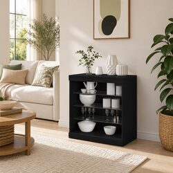 Practical Black Oak Sideboard with Ambient Lighting