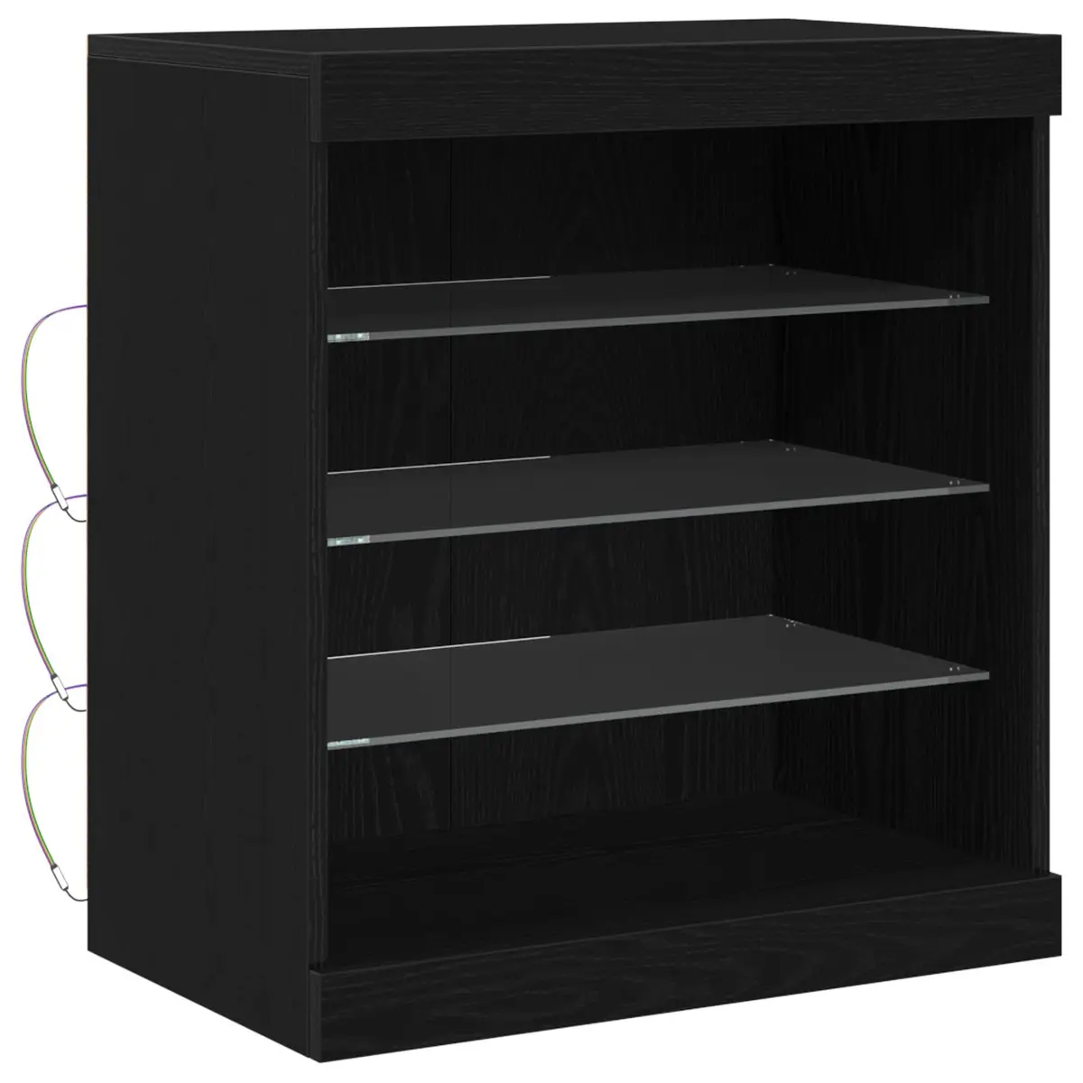 Sideboard Modern Storage Cabinet RGB LED Lighting Glass Shelves Black Oak 60.5 x 37 x 67 cm