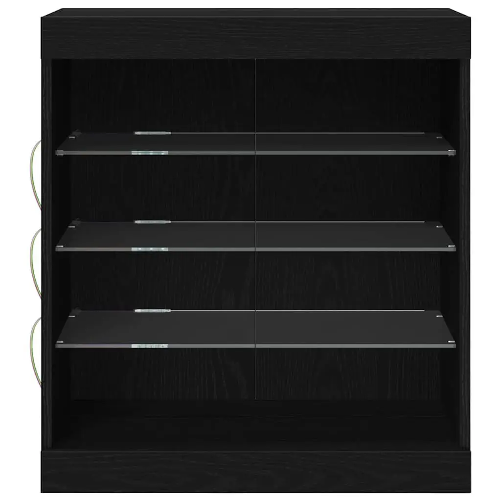 Sideboard Modern Storage Cabinet RGB LED Lighting Glass Shelves Black Oak 60.5 x 37 x 67 cm