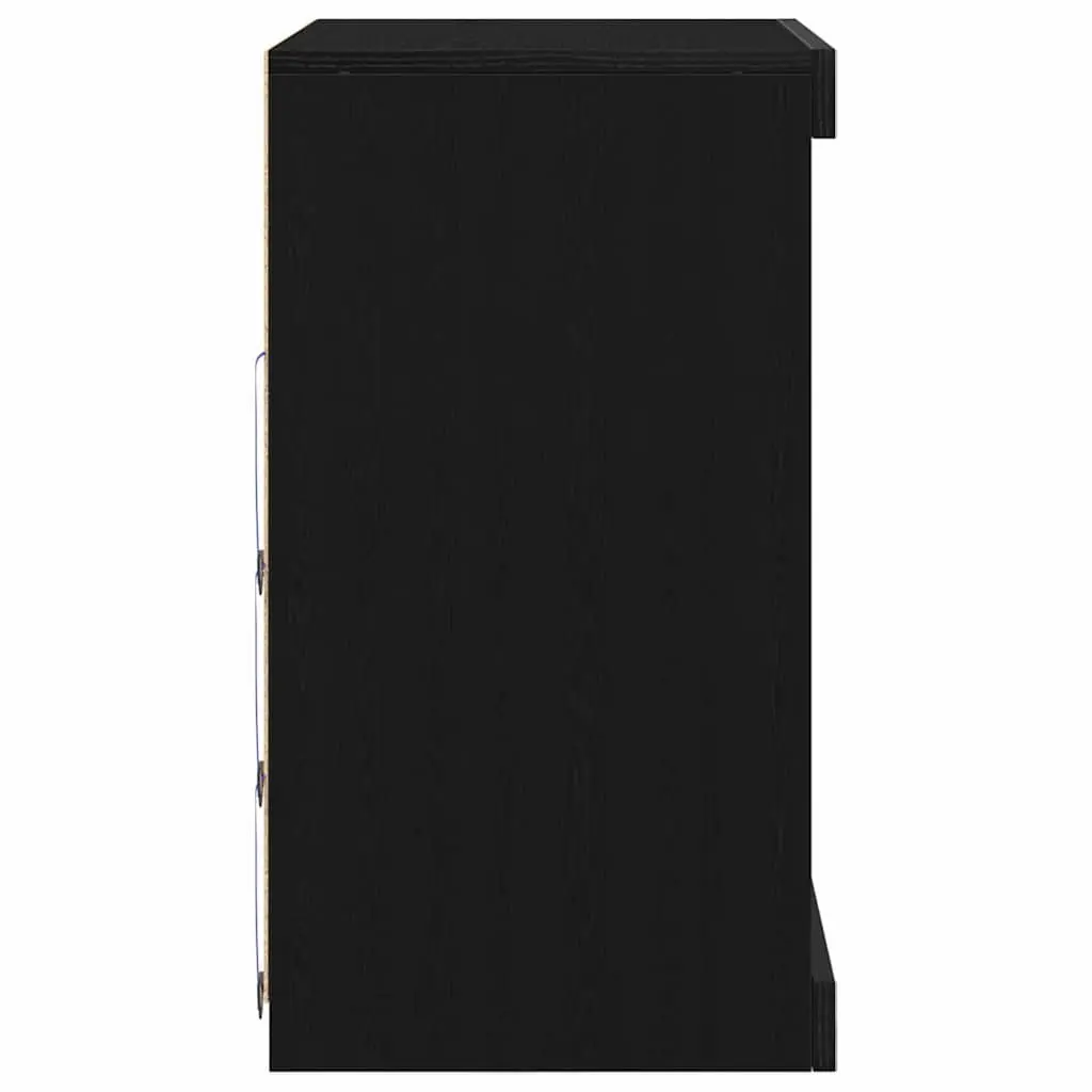 Sideboard Modern Storage Cabinet RGB LED Lighting Glass Shelves Black Oak 60.5 x 37 x 67 cm