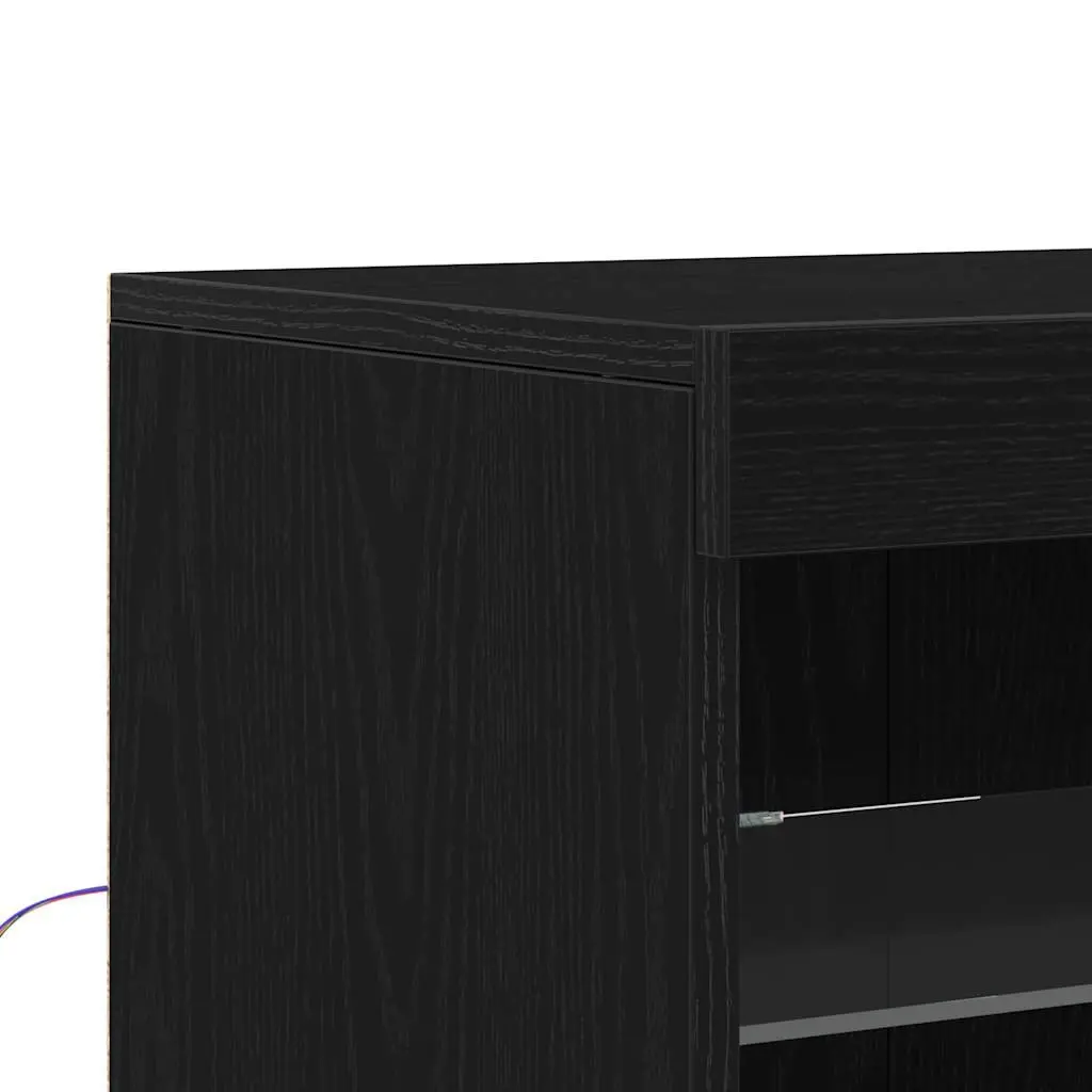 Sideboard Modern Storage Cabinet RGB LED Lighting Glass Shelves Black Oak 60.5 x 37 x 67 cm