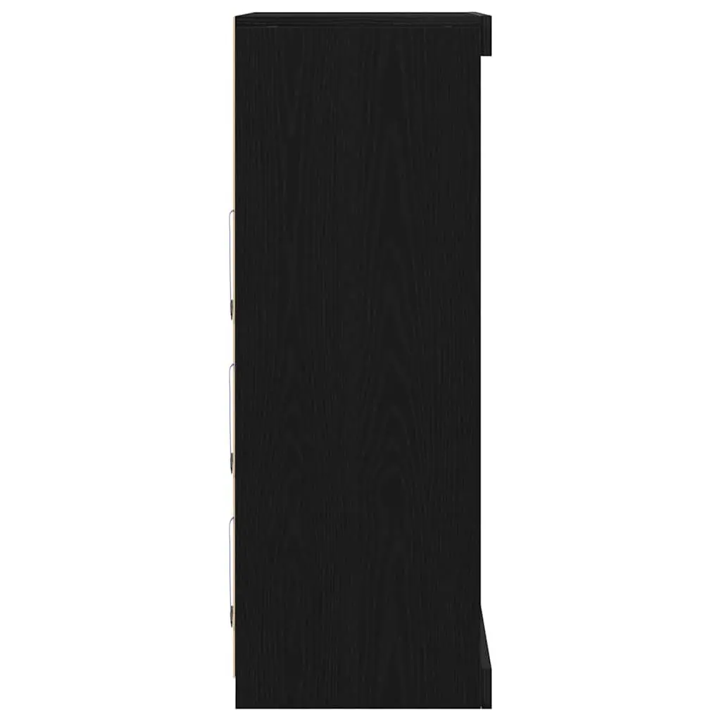 LED Sideboard Black Oak Storage Cabinet with Glass Shelves Modern Dining Living