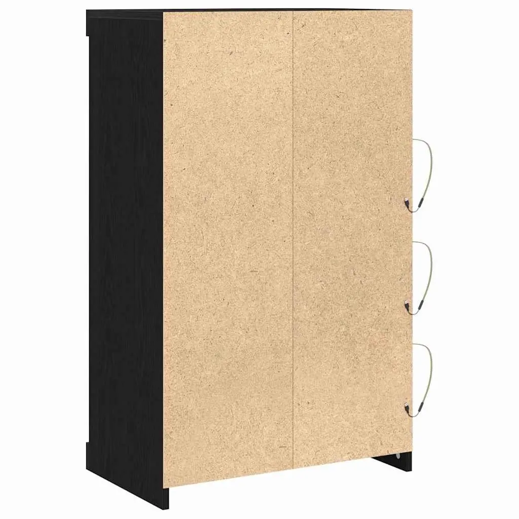LED Sideboard Black Oak Storage Cabinet with Glass Shelves Modern Dining Living