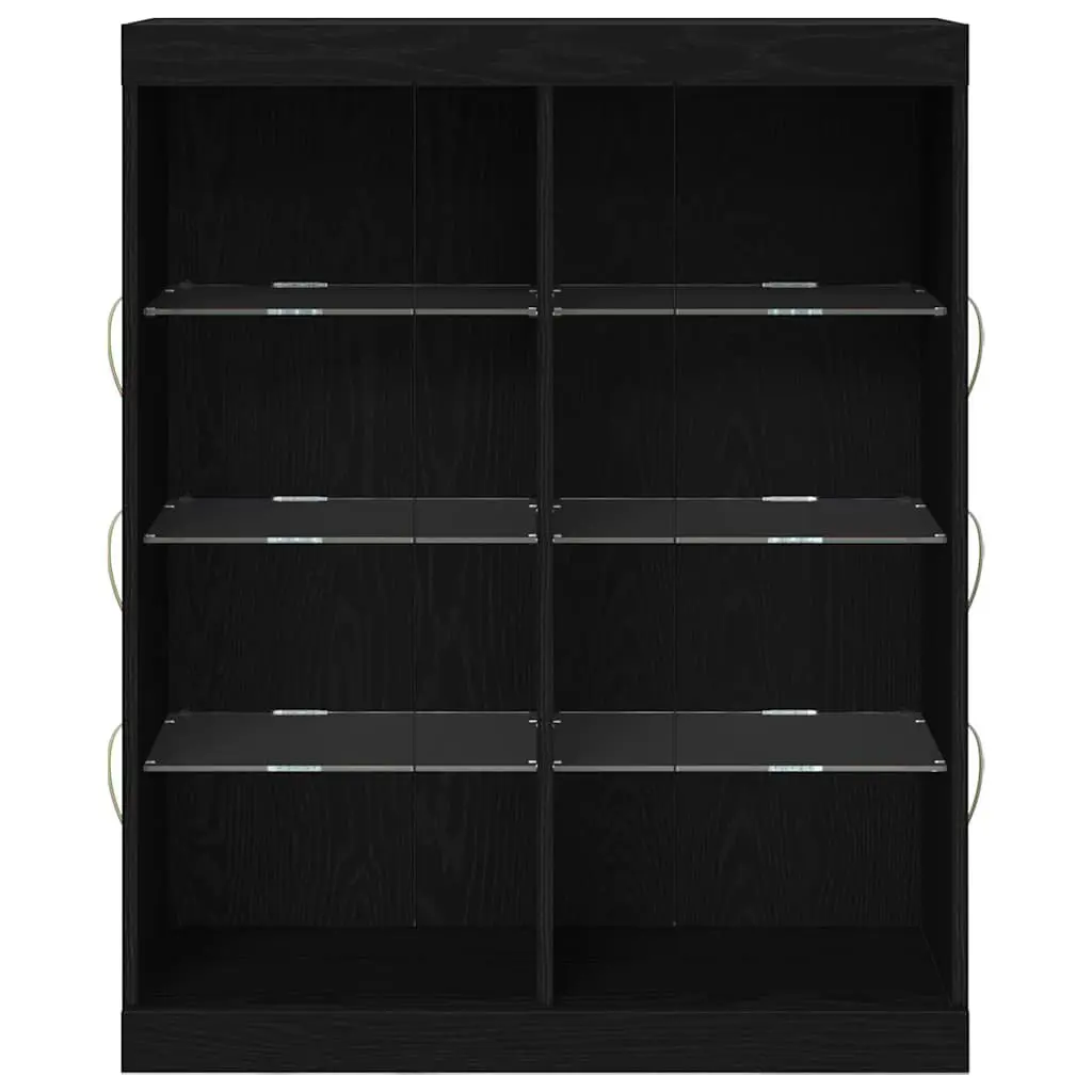 LED Sideboard Black Oak Modern Dining Living Room Storage Cabinet Glass Shelves