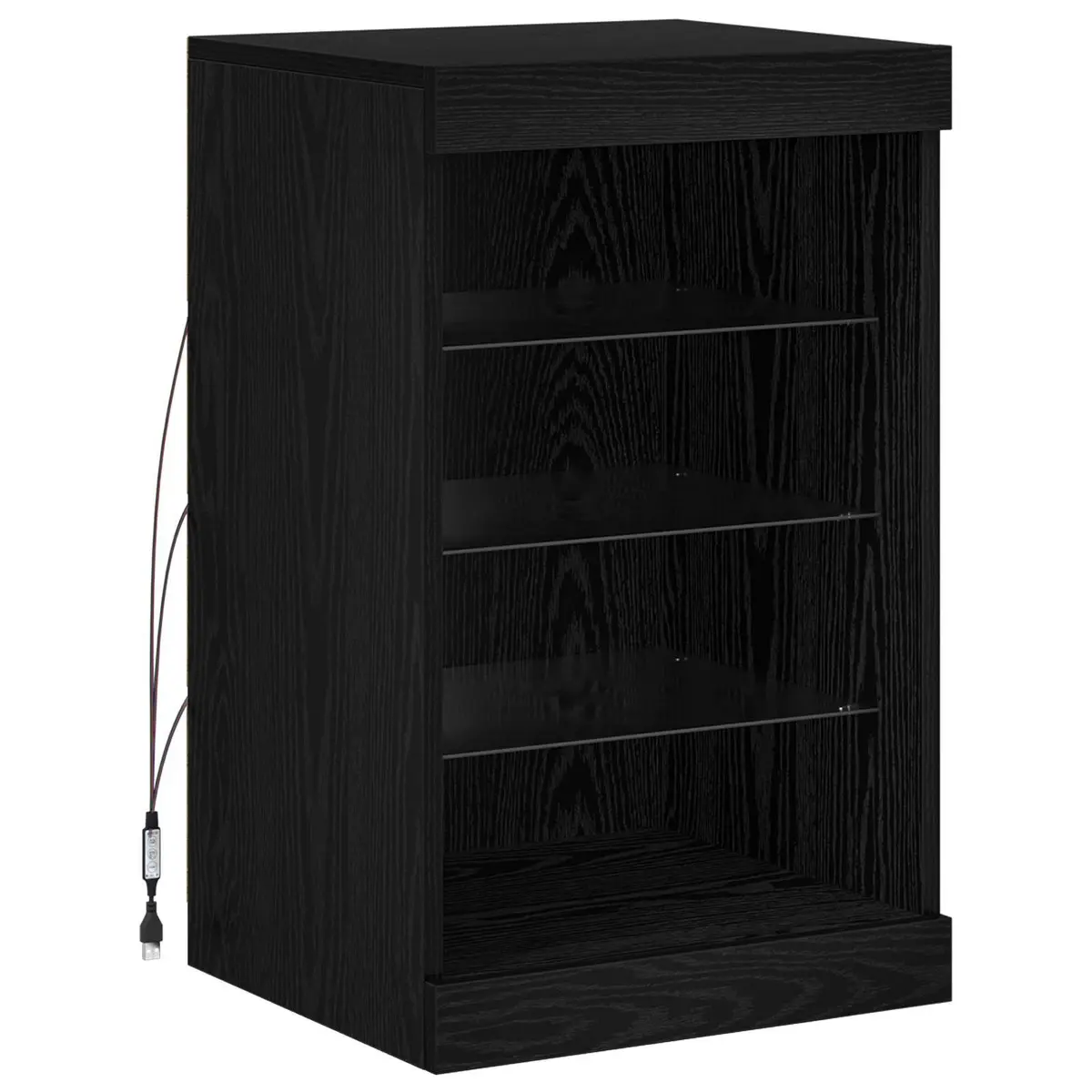 LED Sideboard Black Oak Modern Storage Cabinet Glass Shelves RGB Lighting Dining