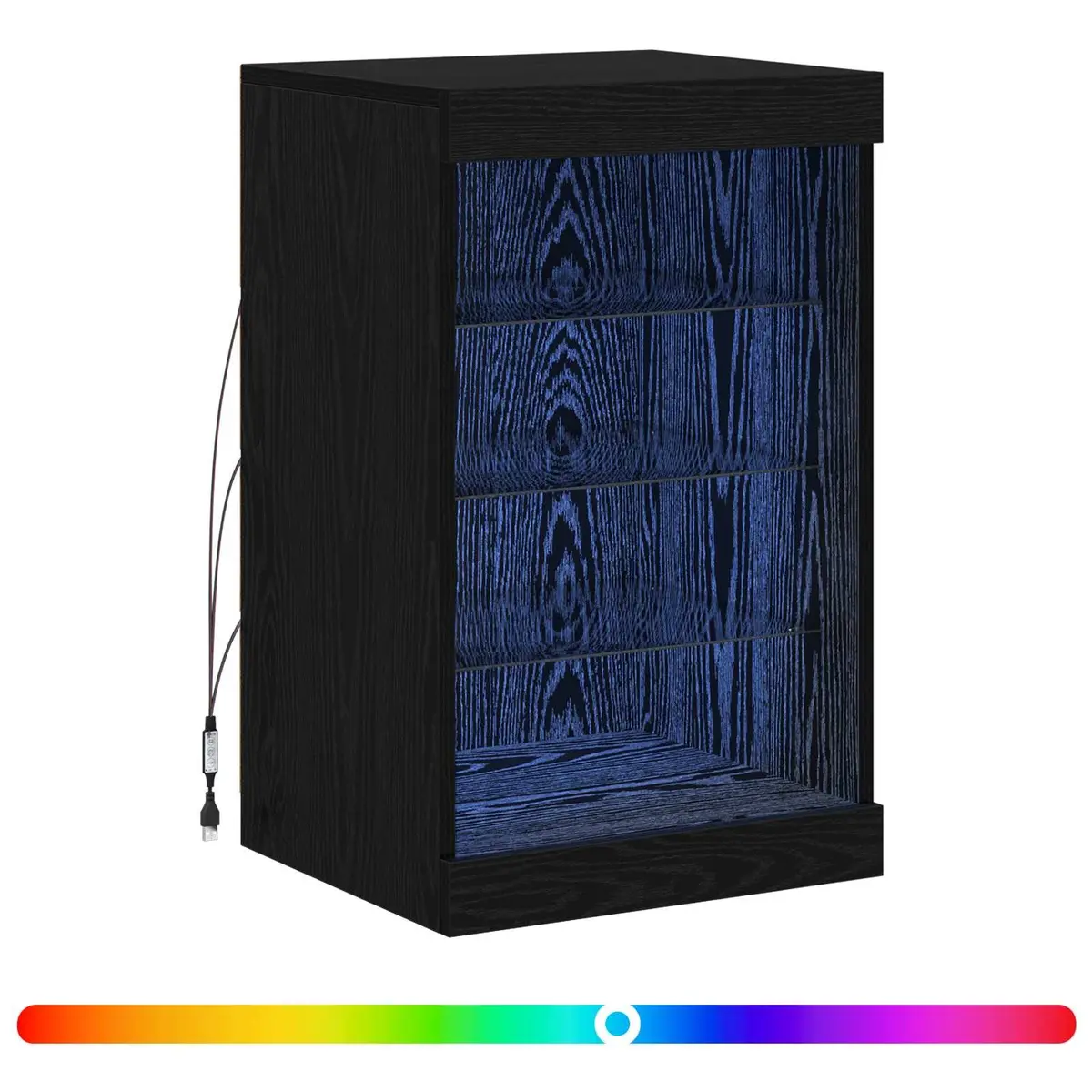 LED Sideboard Black Oak Modern Storage Cabinet Glass Shelves RGB Lighting Dining