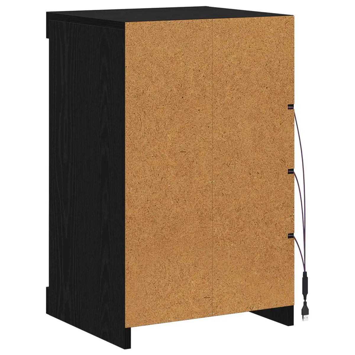 LED Sideboard Black Oak Modern Storage Cabinet Glass Shelves RGB Lighting Dining