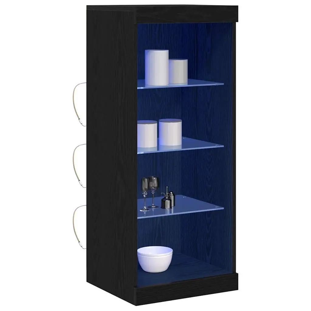 LED Sideboard Storage Cabinet RGB Lighting Black Oak Engineered Wood with Drawers and Glass Shelves