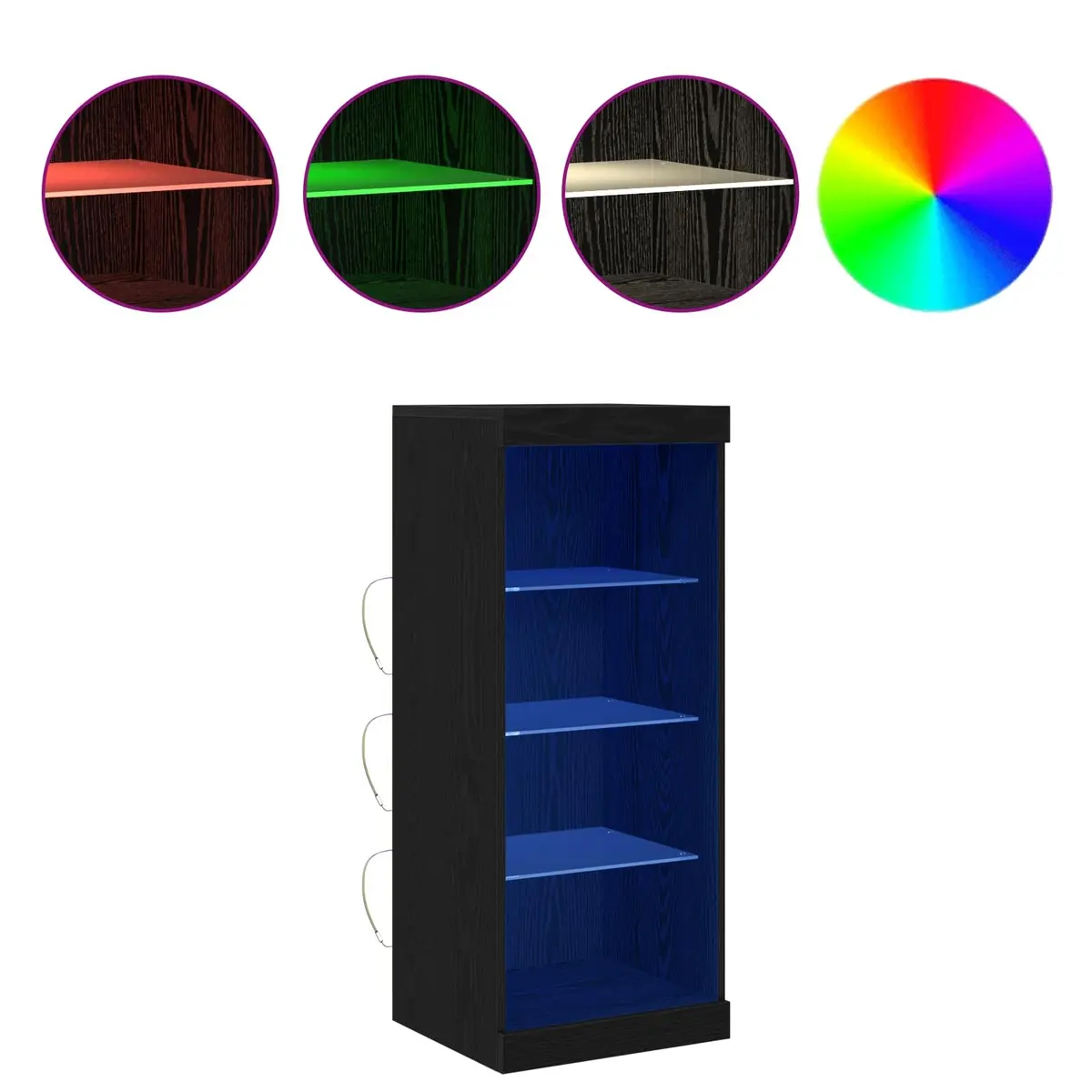 LED Sideboard Storage Cabinet RGB Lighting Black Oak Engineered Wood with Drawers and Glass Shelves
