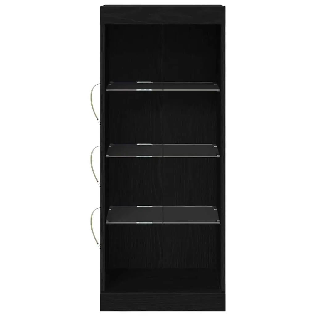 LED Sideboard Storage Cabinet RGB Lighting Black Oak Engineered Wood with Drawers and Glass Shelves