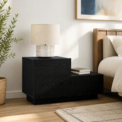Practical Black Oak Bedside Cabinet with LED Lighting