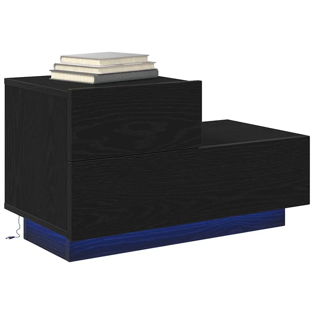 Black Oak Bedside Cabinet with LED Lighting