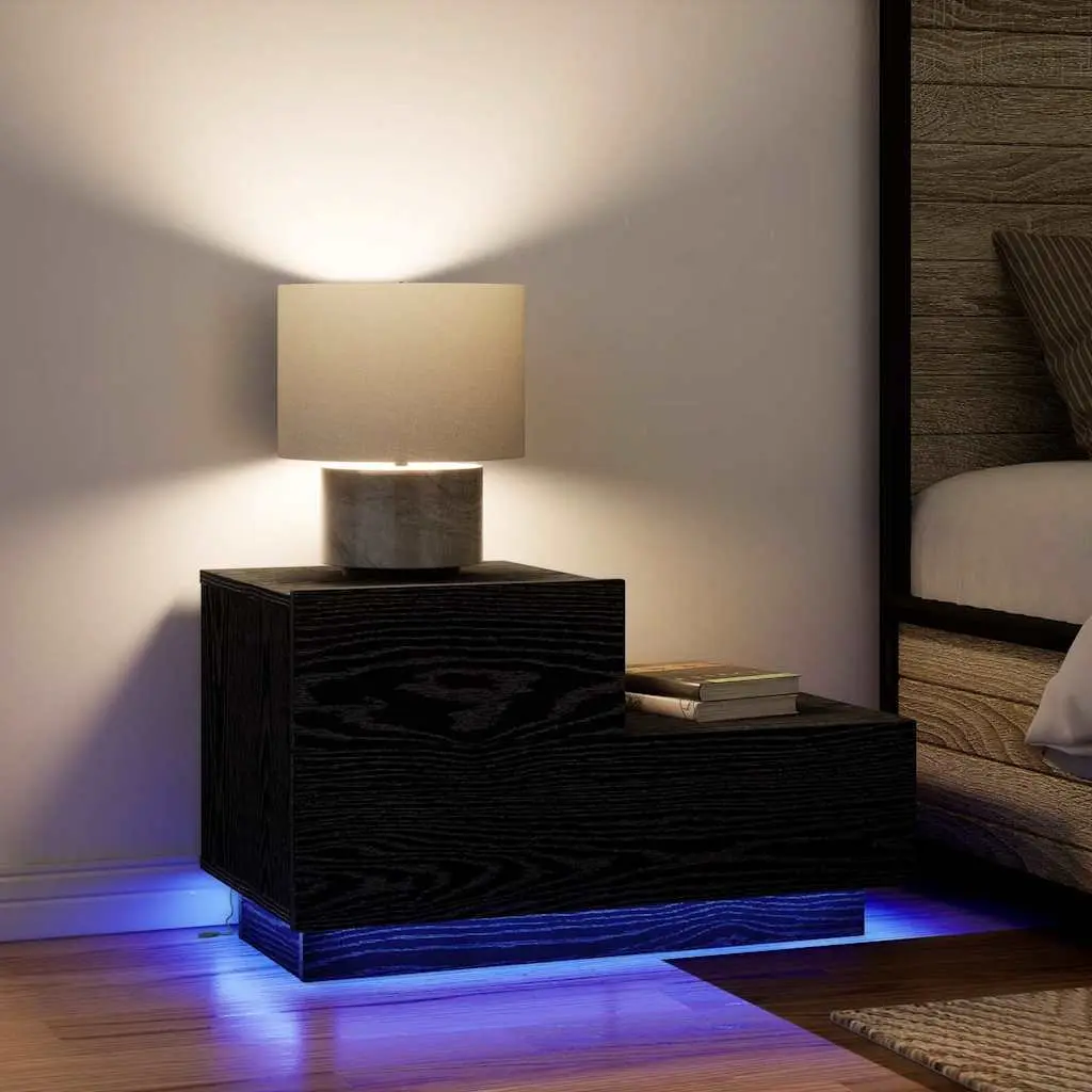 Black Oak Bedside Cabinet with LED Lighting