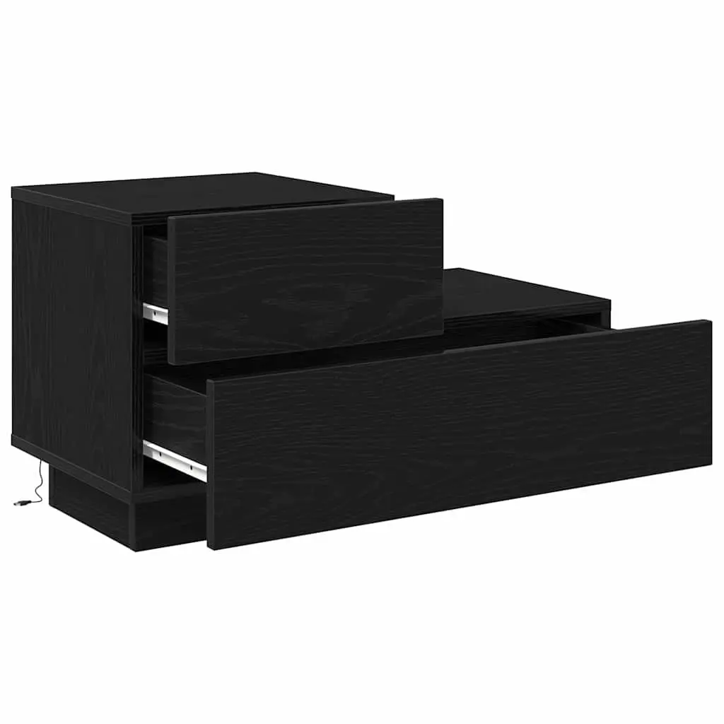 Black Oak Bedside Cabinet with LED Lighting